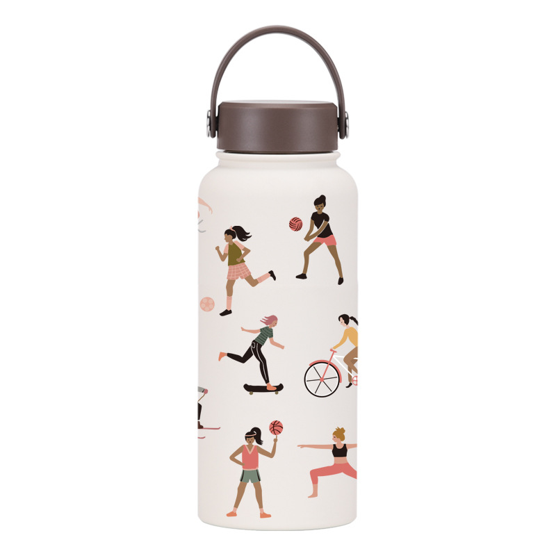 Nueva Botella de Agua Deportiva Aislada de 1 Litro, Boca Ancha, Portátil, al Vacío, para Exteriores, con Estampado, para Mujer, 2026