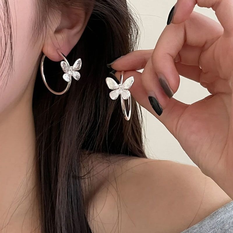韩系耳环女款显脸小小众设计清冷气质耳饰时髦超仙蝴蝶款C形耳圈|undefined