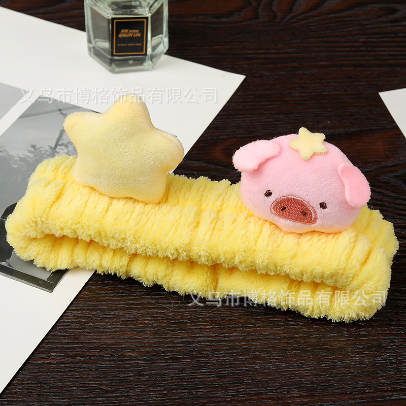 Estrella de dibujos animados cerdo cara lavado pelo banda alta elástica felpa pelo banda chica maquillaje Internet celebridad mismo estilo banda de pelo absorbente