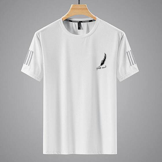 Summer Ice Silk T-Shirt Men's Round Neck Quick-Drying Short-Sleeved Thin Breathable Half-Sleeved Large Size Top Men's Sports Loose Trendy