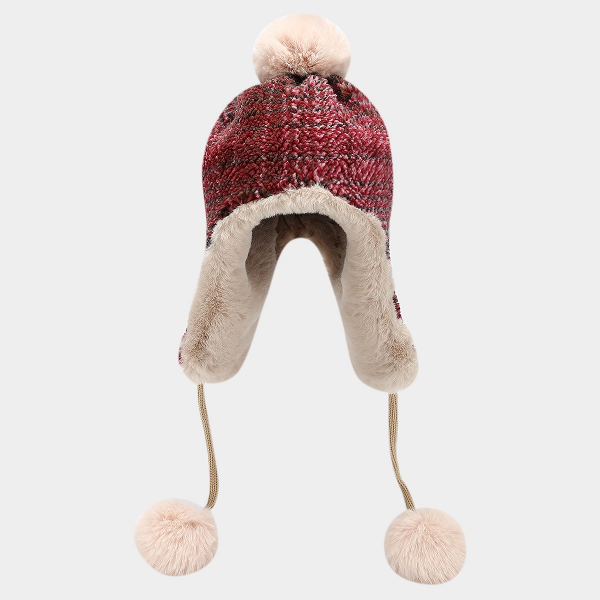 Gorros de protección para los oídos retro americano de tres bolas para mujer, sombreros de esquí engrosados a prueba de frío en otoño e invierno más gorro Lei Feng de terciopelo agradable para la piel
