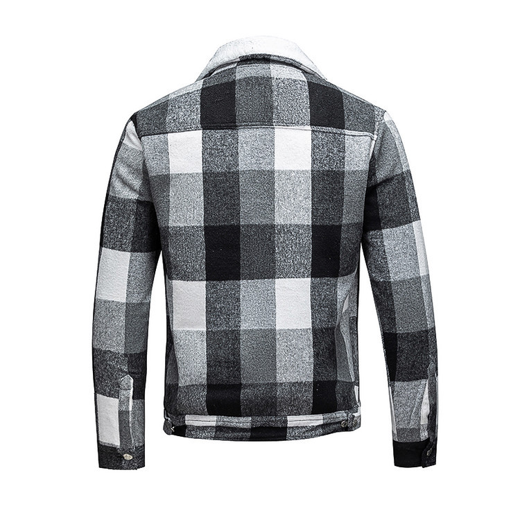 Tamaño transfronterizo de comercio exterior europeo y americano para hombres con color combinado y camisa de tela de terciopelo, abrigo de invierno, abrigo cálido, camisa de punto