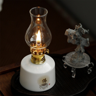 高檔羊脂玉瓷小油燈供佛長明燈酥油燈擺件油燈琉璃調光家用佛前