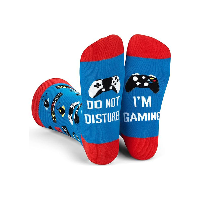 Foreign Trade Mid-Calf Socks with Game Elements Printed on Them, Red and Blue Color-Blocking, Creative Gifts for Gamers, Novelty Cotton Sports Socks