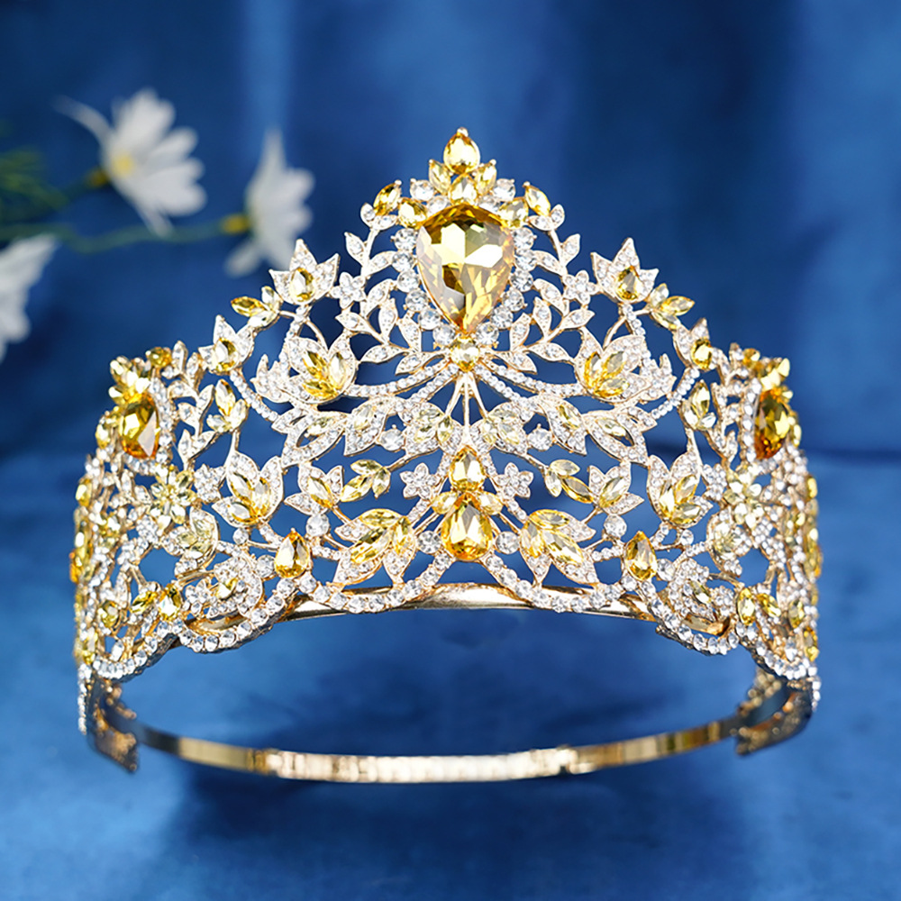 Corona de novia europea y americana ajustable gran cristal coronas redondas Miss Mundo coronas barrocas para el cabello