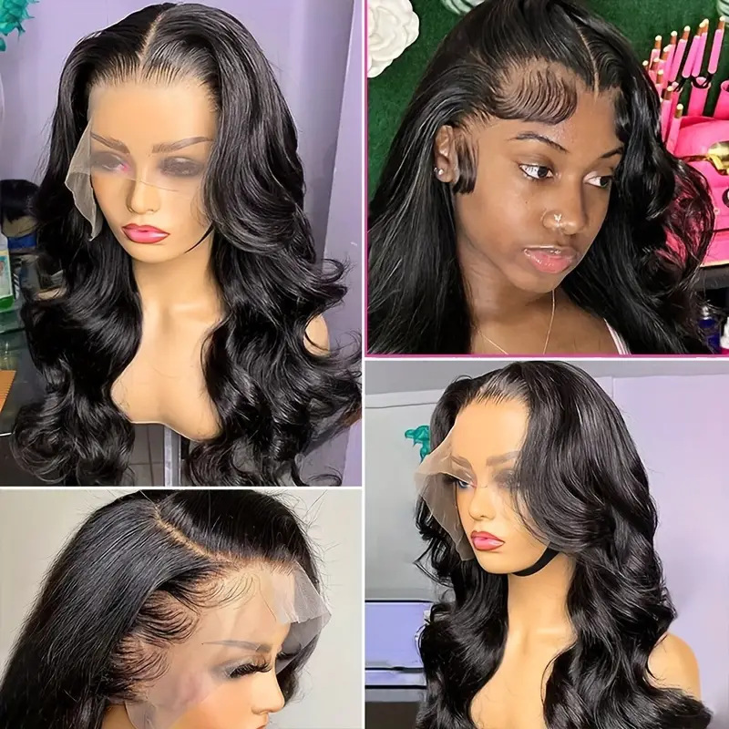 Parrucca da donna con frontale in pizzo, capelli lunghi ondulati, riga centrale, parrucca sintetica naturale e soffice, per tutta la testa._voghion.com