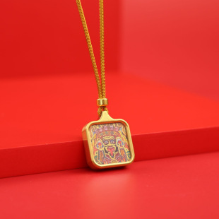 Mini Thangka Pendant Hand-Painted Gold Zakhiram Yellow God of Wealth Wuye Thangka Brass Thangka Box Necklace