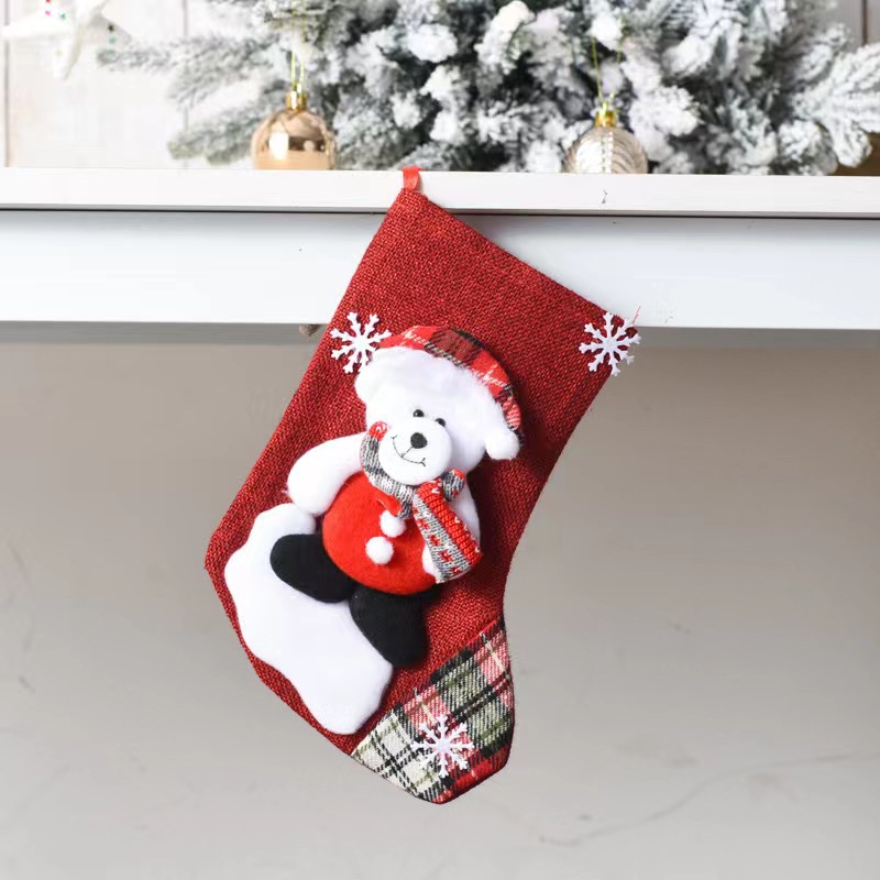 Grandes calcetines de muñeca de Navidad a cuadros decoración de Navidad niños bolsa de regalo dulces calcetines bolsa de regalo