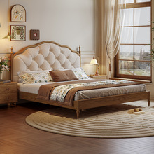 木月法式复古全实木床橡胶木软包双人床架子床卧室北欧大床婚床