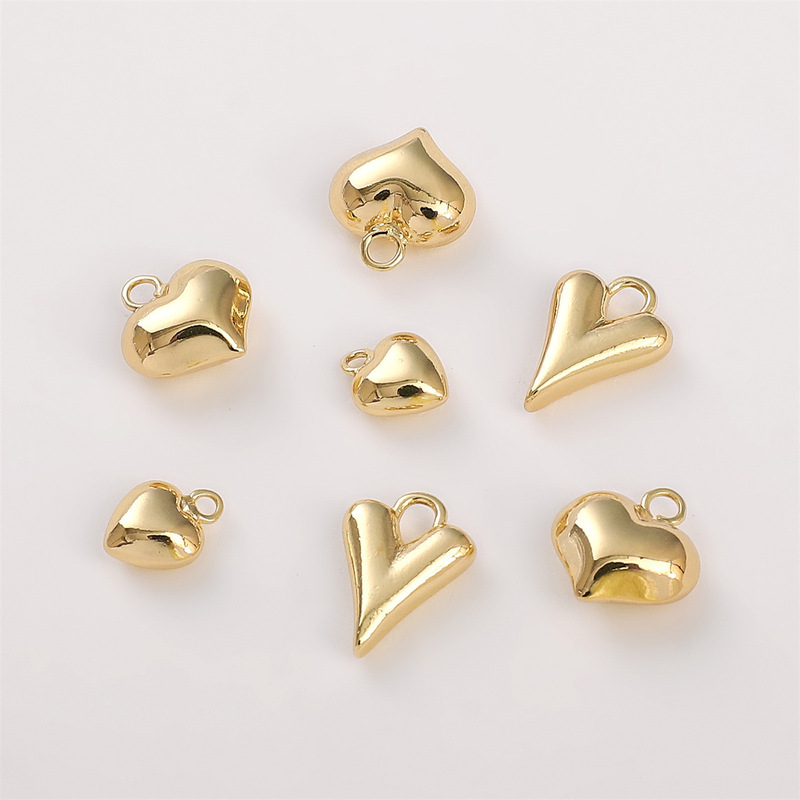 14K Gold Single Hanging Copper Peach Heart Pendant Pendant Bracelet Necklace Earrings Handmade DIY Homemade Material Jewelry Accessories