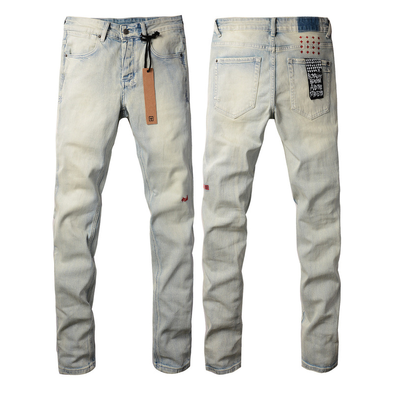 Foreign Trade Menjean American Style Ksubi Jeans Men's Slim Fit Trendy Brand Embroidered Temu Jeans 3017