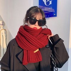 多用途韓国風ニットウールレッドスカーフ女性用2025新作冬高級感新年ギフトカップルネックウォーマー