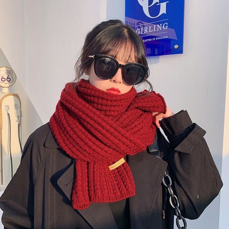 Versatile Korean-Style Knitted Red Scarf for Women, 2026 New Winter Model, High-End Feel, New Year Gift, Couple's Neck Warmer