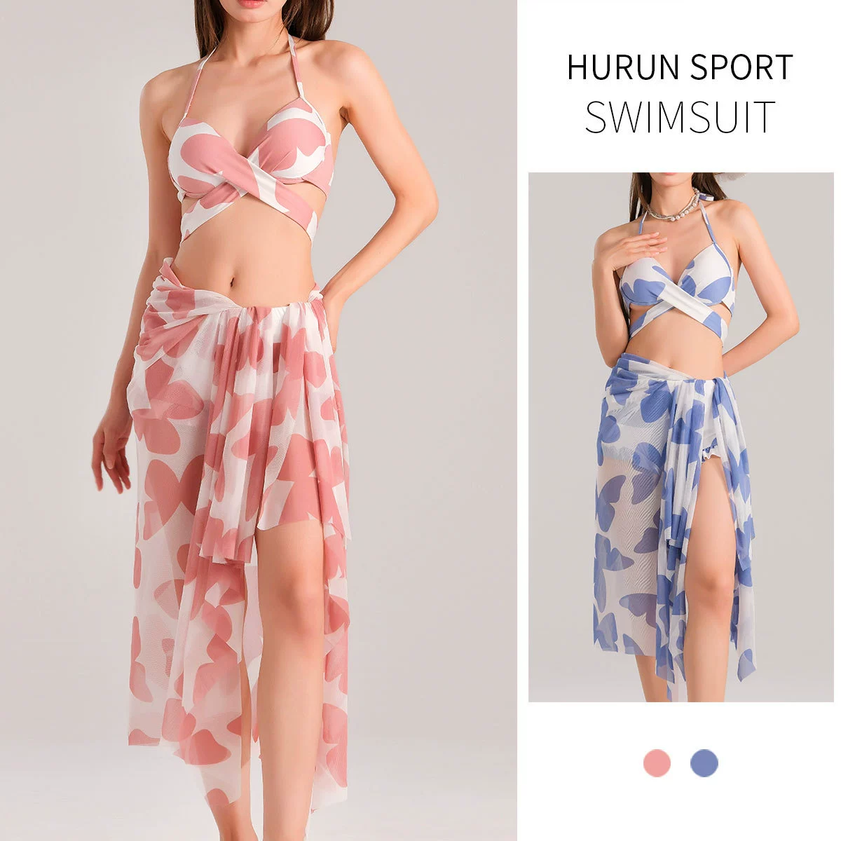 HURUN Swimwear, sexy push up bra, split set for swimming, 3 piece set