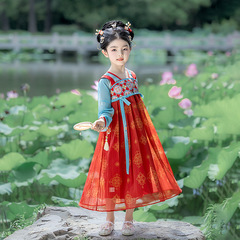 汉服女童春秋儿童高端超仙古装连衣裙中国风唐装小女孩古筝表演服