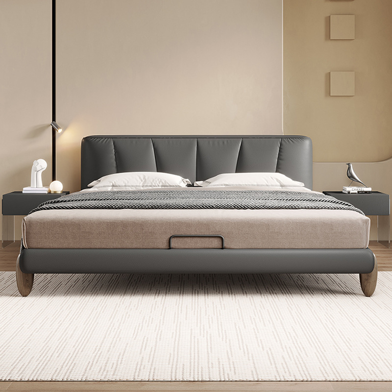 Italiano cama de cuero minimalista 1,8 m dormitorio principal cama negro moderno simple cama suave nuevo borde cama doble