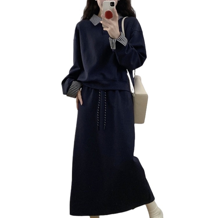 连衣裙安可雷穿搭套装女2025春秋大码胖mm韩系感卫衣半身裙子两件|undefined