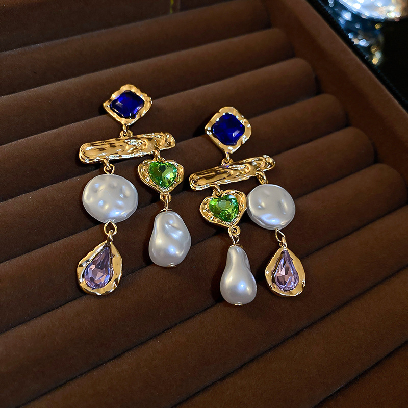 1 Pair Quantity 1 Pair Retro Water Droplets Inlay Alloy Rhinestones Drop Earrings