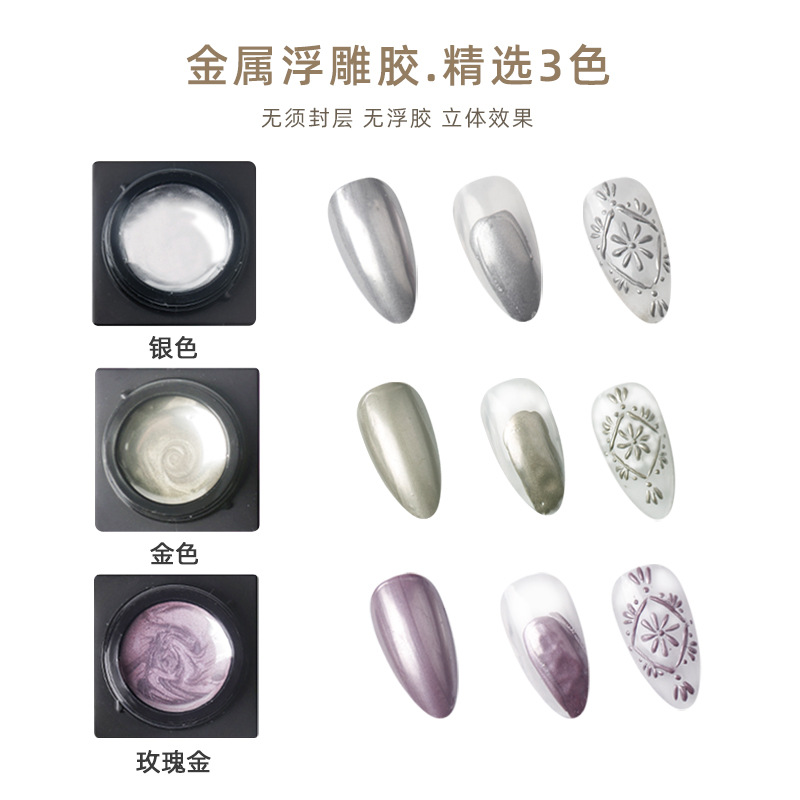 Nuevo pegamento de alivio de metal de uñas transfronterizo Espejo de pegamento pintado de metal de estilo japonés Pegamento de dibujo de esmalte de uñas tridimensional