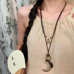 新中式星月吊坠项链女复古民族风双层叠戴毛衣链小众禅意锁骨链潮
