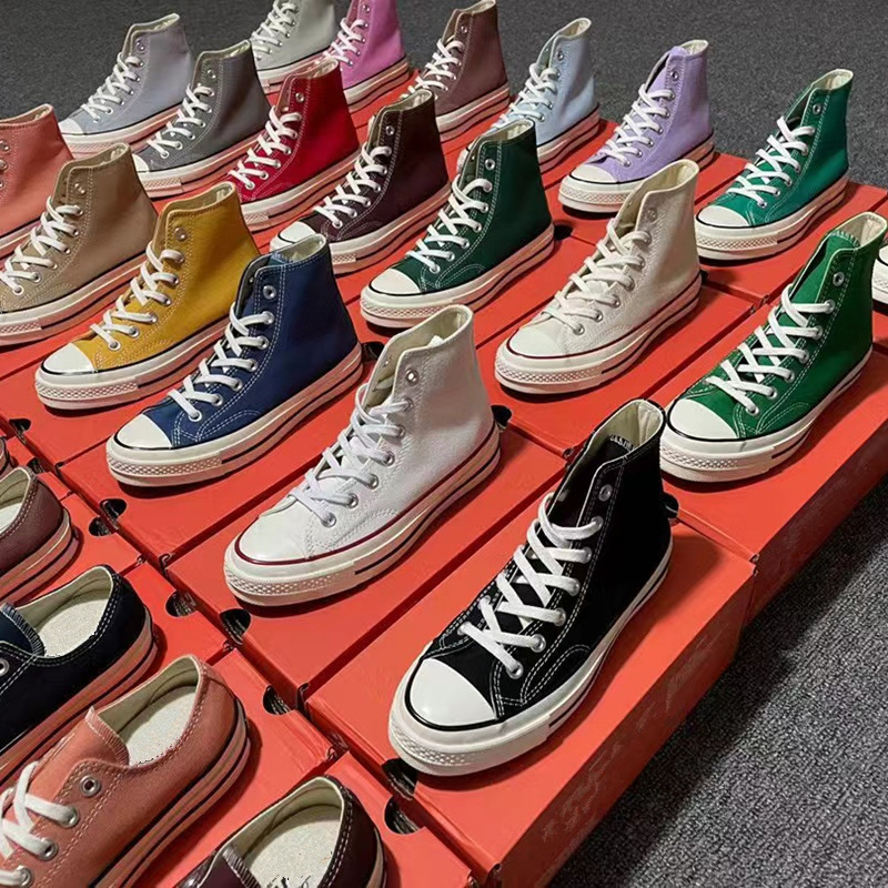 1970S Canvas Shoes for Women, Pink High-Top Milk Tea Vulcanized Sneakers for Men, Lemon Green and Haze Gray, Original Couple Style, Versatile