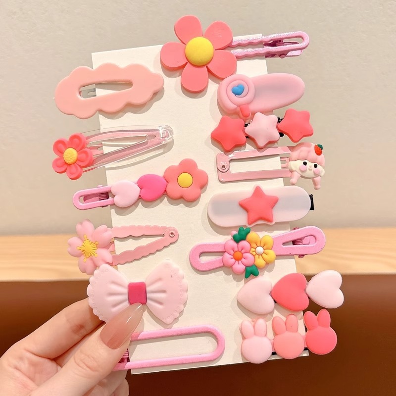 7 horquillas infantiles de flores rosas (juego de 14 piezas)