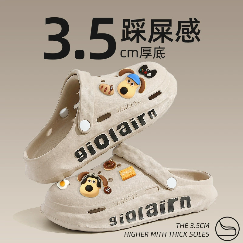 Носить дырочные туфли мужские летние нескользящие двойные модные буквы толстые подошвы мужские мягкие подошвы дышащие холодные тапочки летом оптом