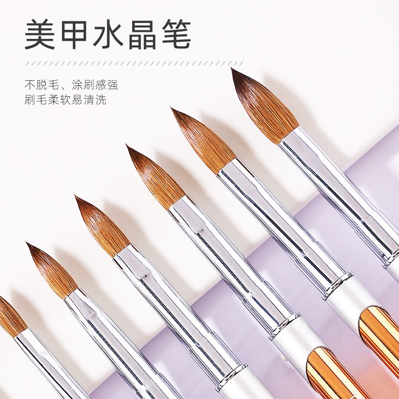 Suministro transfronterizo de cepillo de uñas Kolinsky clavo de cristal pluma de pelo de visón 99.9% cepillo de uñas talla de pluma al por mayor