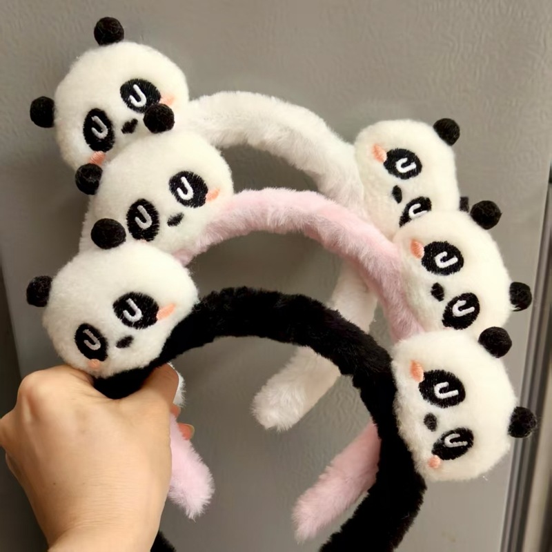 卡通毛绒熊猫发箍女洗脸化妆敷面膜发卡防滑头箍发捆发饰秋冬头饰|undefined