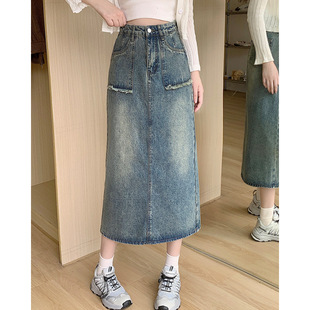 2025 spring new chubby girl plus size women's Korean style split A- line skirt high waist short Denim skirt