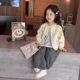 Xie Jinmao Girls' Autumn Dress 2024 New Western Style Korean Style suit Children's Knitted Sweater Cardigan Floral Pants