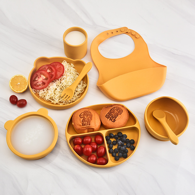 Children's Tableware 8-Piece Tableware Baby Silicone Bowl Set Baby Food Bowl Feeding Silicone Fork Spoon