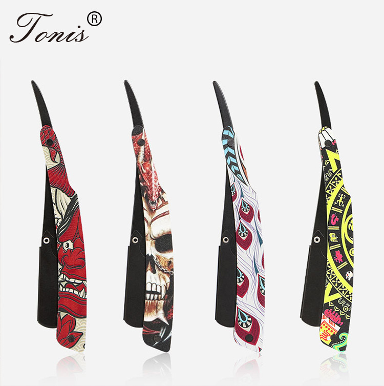 Stainless steel old-fashioned manual eyebrow shaving head barber scraper graffiti manual beard hairdressing knife holder