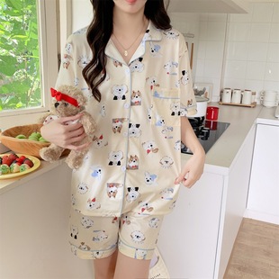 2024 Summer New Short-sleeved Shorts Pajamas Set for Women with Lapels, Simple Can Be Worn Outside, Home Clothes for Women