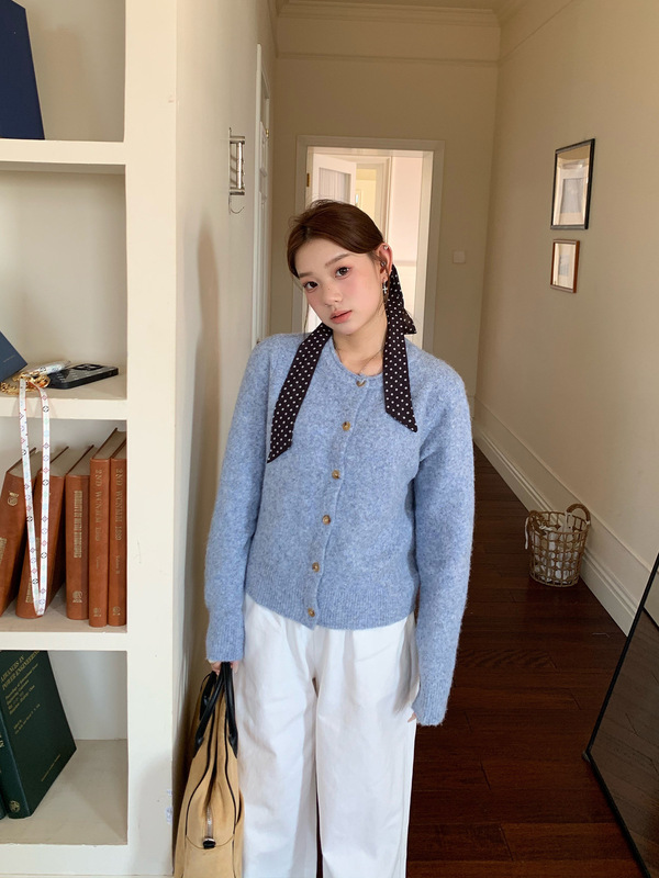 橘子树在哪儿韩系圆领针织开衫女秋季氛围感软糯显瘦气质短款上衣|undefined