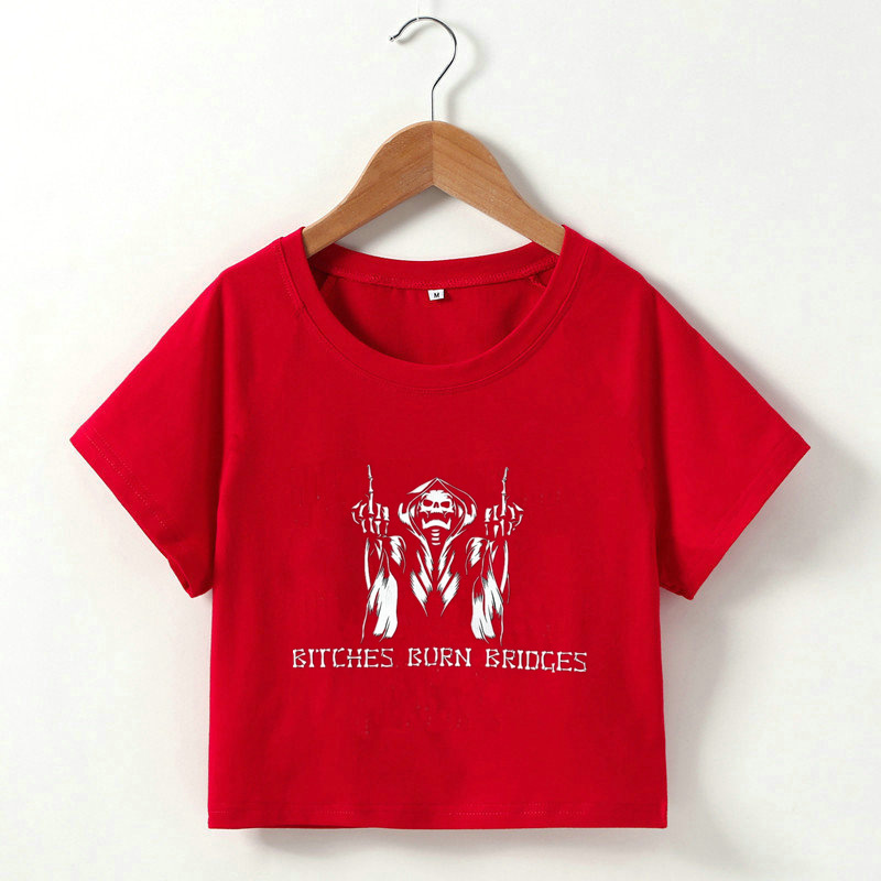 Camiseta corta de manga corta con estampado de calaveras y letras NSOSY111820