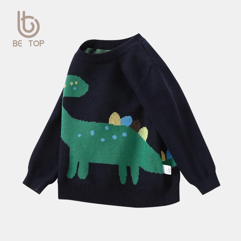 Personalizado be top ropa para niños otoño e invierno versión coreana del nuevo suéter de dinosaurio cálido del bebé para niños de punto de cuello redondo