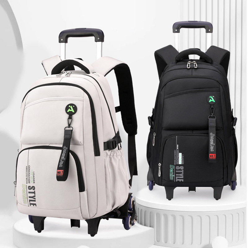 Escuela de escuela primaria transfronteriza de pescado natural, mochila escolar con barra de ruedas para niños y niñas, mochila desmontable con reducción de carga de gran capacidad de color sólido