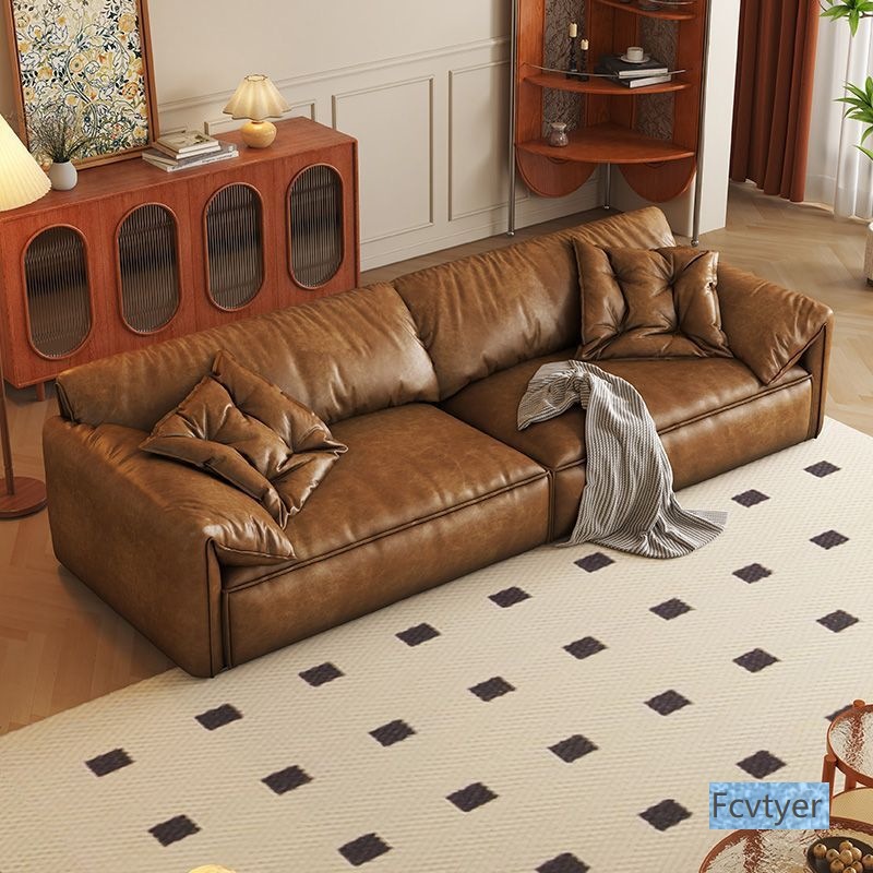 琅誉嘉复古风耳朵大象云朵皮沙发复古奢华油蜡皮直排皮艺沙发客厅