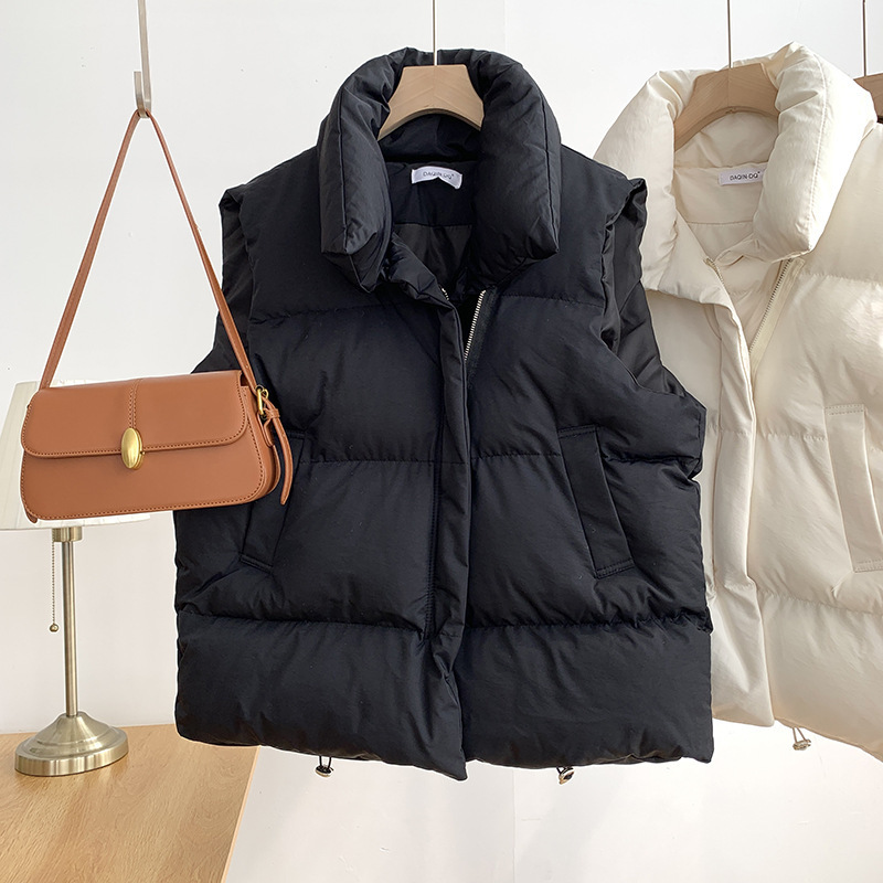 Women's Clothing autumn and winter Korean style small fragrant style stand collar new sleeveless cotton vest outer wear vest jacket trendy_voghion.com
