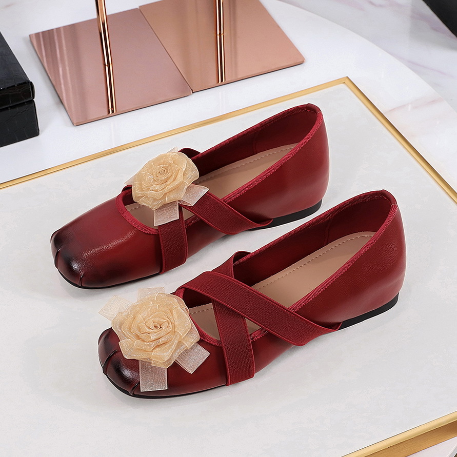 836-10 Camellia Flower Vintage Round-Toe Mary Jane Women's Flat Cross Elastic Strap Soft Sole Height-Increasing Single_vogvips.com