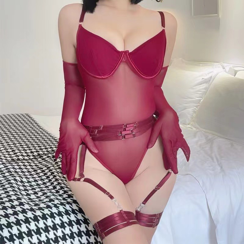 Pure Lust Steel Ring Push-Up Corset Jumpsuit with Garter and Gloves — detail image 3