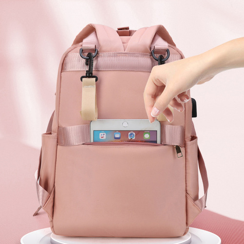 Spring Korean style mommy bag, simple and fashionable mother and baby bag with USB charging large capacity mommy bag multifunctional backpack