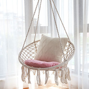 Wholesale Ins Scandinavian Style Internet Celebrity Hanging Basket Outdoor Cotton Rope Hanging Chair Balcony Cradle Chair Indoor B&B Tassel Swing