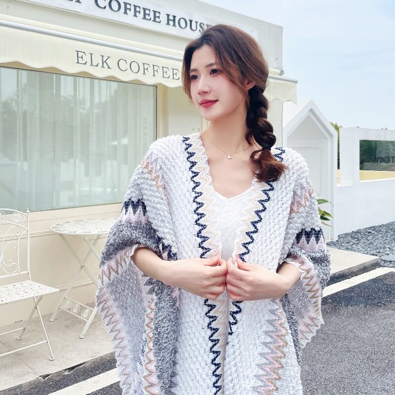 Ethnic Style Shawl Yunnan Outerwear Knitted Lijiang Travel Outfit Xinjiang Xizang Cape Cloak Scarf for Women Travel Wear