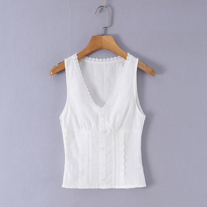 Bsk&Traf Women's Clothing 2026 Summer New Fashion Hot Girl Sexy V-Neck Lace-Trimmed Cotton Tank Top Bsk&Traf Women's Clothing 2026 Summer New Fashion Hot Girl Sexy V-Neck Lace-Trimmed Cotton Tank Top