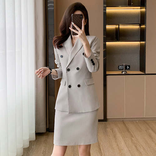 High-end blazer for women, spring formal two-piece set, goddess style work clothes, navy blue professional suit