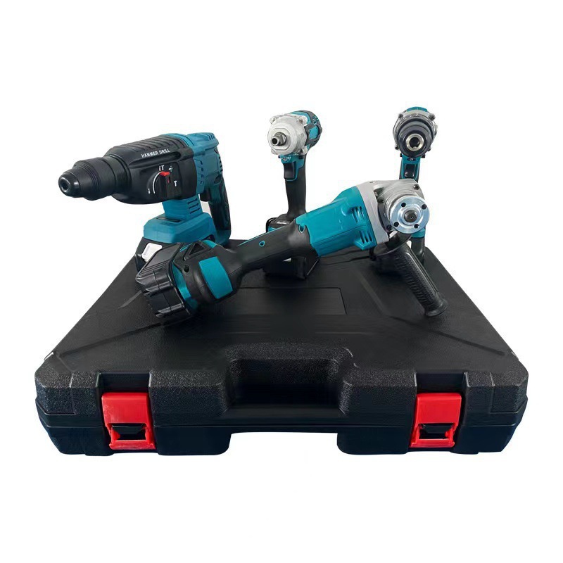 마키타 리튬 전기 드릴 충격 드릴 렌치 드라이버 앵글 그라인더 전기 해머 브러시리스 도구 4 피스 도구 세트