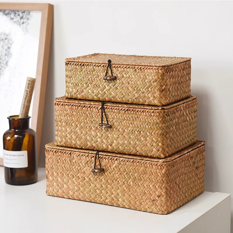 Cross-Border Exclusive Supply of Seagrass Woven Storage Boxes, Straw Woven Storage Boxes with Buckle Flip Lids, Desktop Organizers for Clothes and Miscellaneous Items Cross-Border Exclusive Supply of Seagrass Woven Storage Boxes, Straw Woven Storage Boxes with Buckle Flip Lids, Desktop Organizers for Clothes and Miscellaneous Items