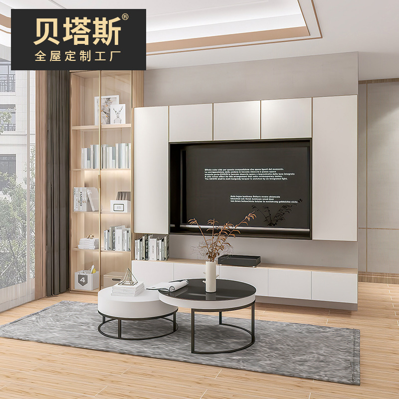 全屋定 制电视组合柜一体组合墙多功能家用现代美式家具电视柜-阿里巴巴